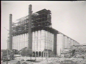 Wheat silos, Glebe Island: front view of bins