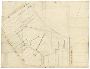 Adjustment of water frontages, 1.5.1856 [cartographic m...