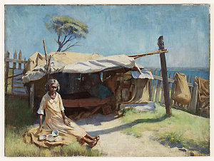 [Aboriginal woman beside humpy, La Perouse], 1929 / pai...