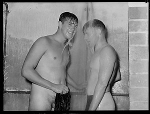 Robin Biddulph and Noel Ryan swimming at North Sydney, 14 December 1937 / photograph by Alec Iverson