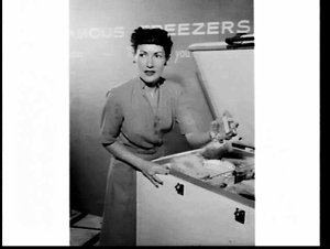 Personality Del Cartwright demonstrates a Crosley freez...