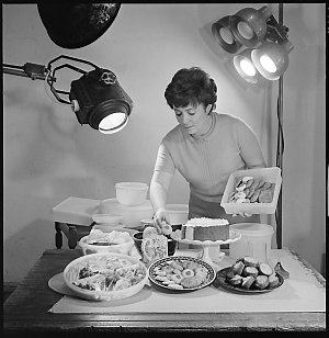Margaret Fulton using Tupperware dishes for picture, Ju...
