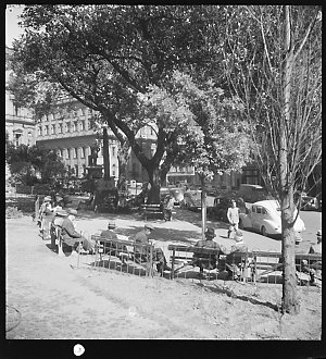File 32: Macquarie Place, men on benches, 1930s / photo...