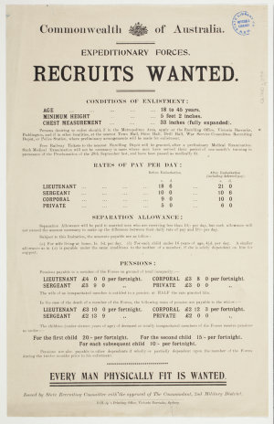 [Ephemera on recruitment for World War I]
