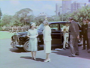 Arrival of H.M the Queen and the Duke of Edinburgh at G...