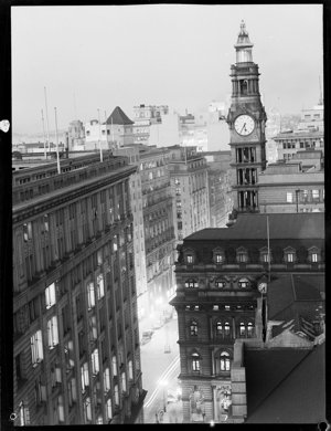 File 07: GPO, Martin Place, birds eye view at dusk, 193...