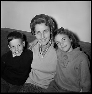 Mrs Arthur Reppun and children, St Ives, 21 July 1964 /...
