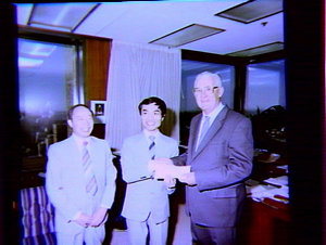 Minister (Mr Peter Cox) presenting cheque to Sydney Uni...