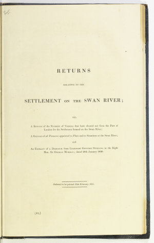 Returns relative to the settlement on the Swan River.