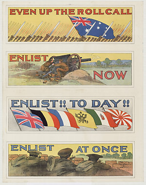 World War 1 posters / by various artists including H.M. Burton, Norman Lindsay, W.S. Percival, J.S. Watkins, Harry J. Weston