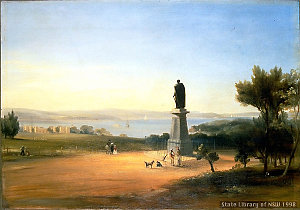 View Harbour & [Governor Bourke's] Statue, 1842 / oil p...