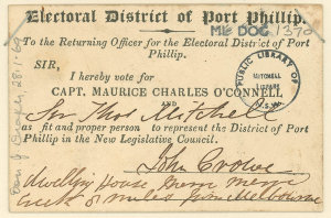 John Crowe voting card for the electoral district of Po...