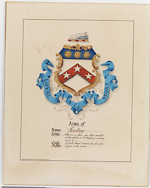 Garling family - coat of arms, watercolour drawing by C...