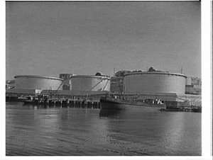 Oil tanks and boat refuelling lighter, Shell Oil Termin...