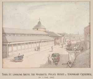 York Street looking south, the Markets, Police Office a...