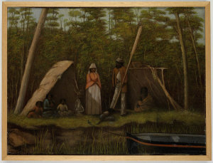 [A family group with canoe, possibly near Clovelly Hous...