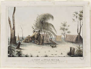 View at Swan-River. Sketch of the Encampment of Matw. C...