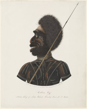 Cobbawn Wogi Native Chief of Ashe Island Hunters [sic] River N S Wales, 1819 / drawn by R. Browne