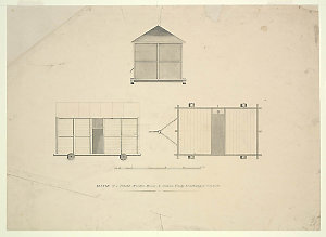 Sketch of a portable wooden house to contain twenty iro...