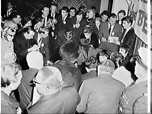 Press conference on the arrival of the Beatles, Sherato...