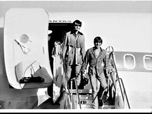 Pop group The Monkees arrive on a Qantas 707 flight, Ma...