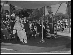 Elizabeth the Queen Mother unveils a plaque at the Rese...