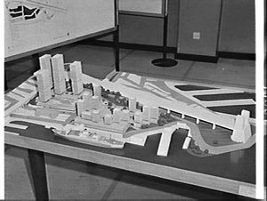 Architectural models from various firms submitted to Sy...