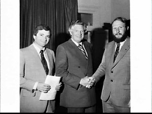 Mr. Maron (?) and Nick Greiner with unidentified man, P...