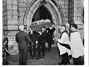 Photographs of the funeral of the Delltones' Noel Wider...