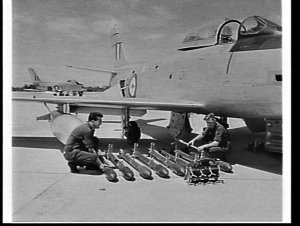 RAAF Avon Sabre jet fighters of No. 3 Squadron ready fo...
