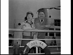 Mr. & Mrs. Grahame on the deck of P. & O. liner Oriana,...