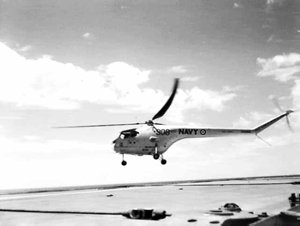 Bristol Sycamore helicopter take off from HMAS Sydney d...