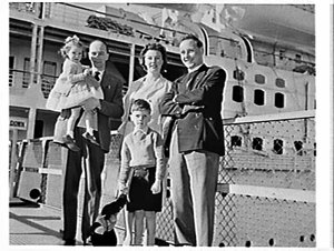 P. Jackson and family with Rev. P. Grundy disembark fro...