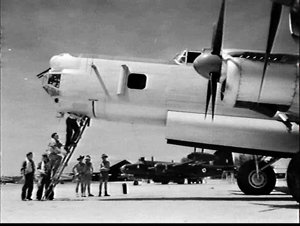 Crew board an Avro Lincoln bomber during Royal Australi...