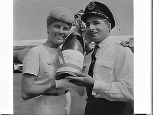 Flight attendant C.Faure and Captain Vandendaele with m...