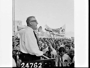 Protest march and meeting addressed by Arthur Calwell d...