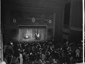 Cast and audience at the show East Lynne, Music Hall Re...
