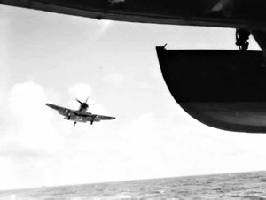 Hawker Sea Fury lands on HMAS Sydney during Royal Austr...