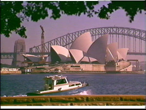 Sydney Opera House under construction and Harbour Bridg...