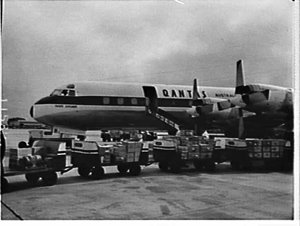 Qantas Lockheed Electra cargo aeroplane Pacific Explore...