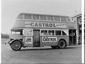 Leyland double-decker bus with Castrol and Taubmans Spe...