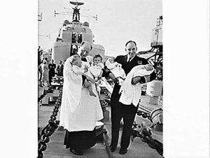 Four babies of RAN officers christened aboard HMAS Vamp...