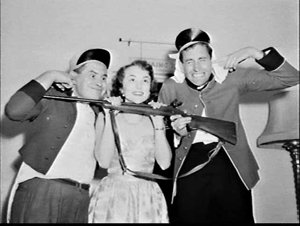 Jim Parkinson (?), Ross Higgins and Norma Martin on the...