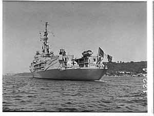 French helicopter carrier Jeanne d'Arc arrives and heli...