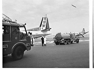 Tanker refuels an Airlines of NSW Fokker Friendship whi...