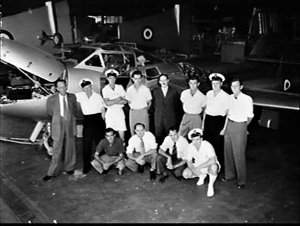 Naval trainees inspect the De Havilland aircraft factor...