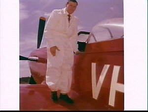 Aviator Aubrey Oates with his red Mustang fighter VH-AU...