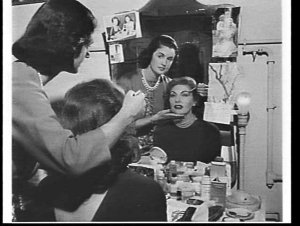 Rowena Jackson applying make-up to Bettina Welch in her...