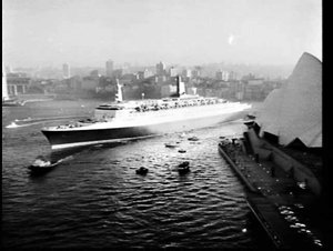 Cunard liner QE2 (Queen Elizabeth 2) berths at Circular...