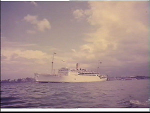P. & O. liner Strathnaver leaving Sydney Harbour